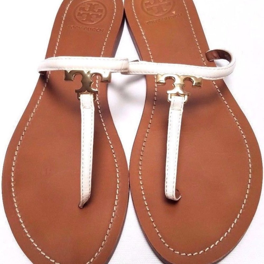 Tory Burch White T Logo Gold Sandals